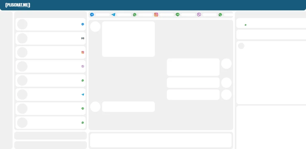 A simplified interface with a blue header labeled "PUSCHAT.ME" highlights Plis Chat Me. The design features panels for messaging apps and chat boxes, representing a chat management platform for Digital Transformation.